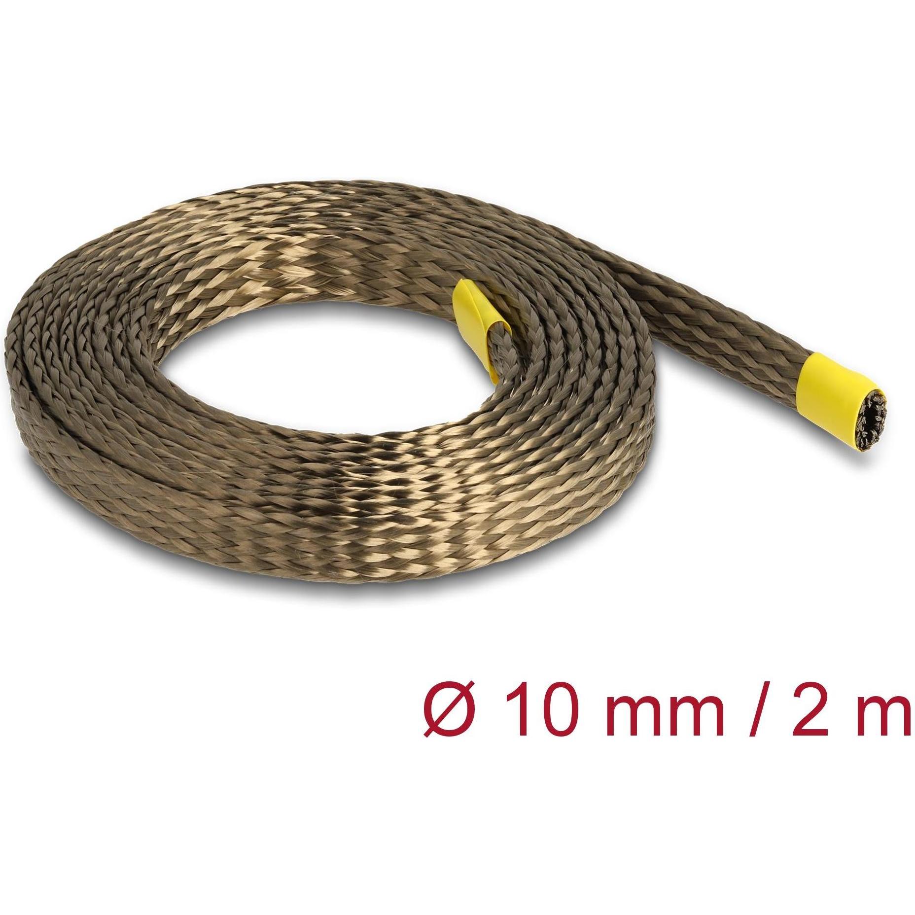 Delock, Kabelschutz + Kabelführung, Geflechtschlauch aus Basalt Fasern 2 m x 10 mm Braun (Kabelschlauch, 2000 mm)