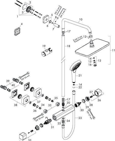 Productafbeelding hansgrohe Douchepijp CROMA E 280 1jet EcoSm 9 l/min met douchethermostaat chroom