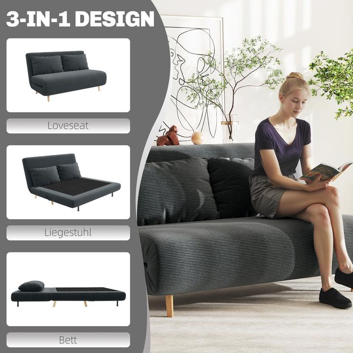 Produktbild Homcom Schlafsofa Polyester, Buchenholz Dunkelgrau