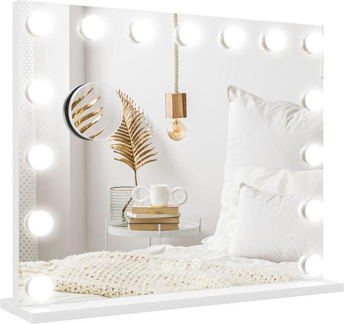Actual product image Swisshandel24 LED-Kosmetikspiegel, 3 Lichtmodi, dimmbar, Touch-Steuerung, USB, 58x48cm, Weiss (58 x 48 cm)