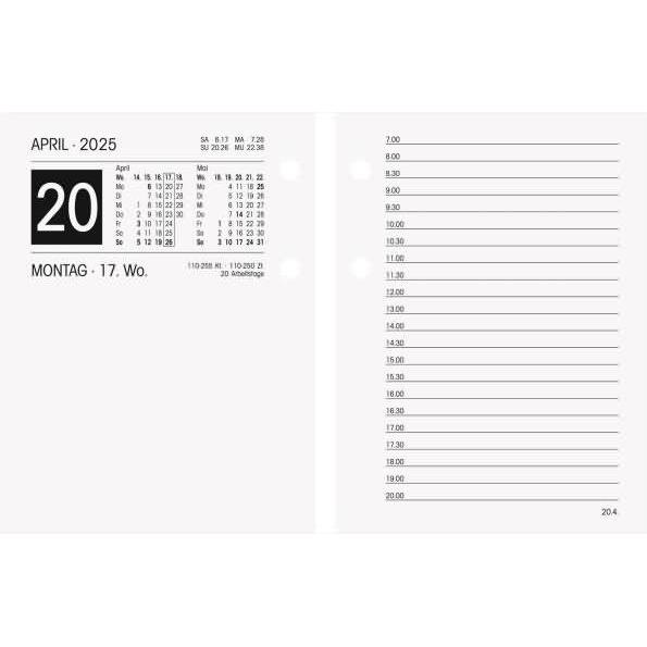 Brunnen, Agenda, Umlegekalender 261 E 8x10,8cm 1 Tag/2 Seiten 2025 (Deutsch)