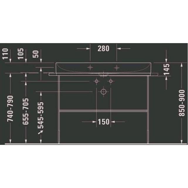 Thumbnail - Duravit, Waschbeckenunterschrank, Metallkonsole DURASQUARE bodenst höhenv. +50mm f WT 235310 sw ma (106.5 x 45 x 79 cm)