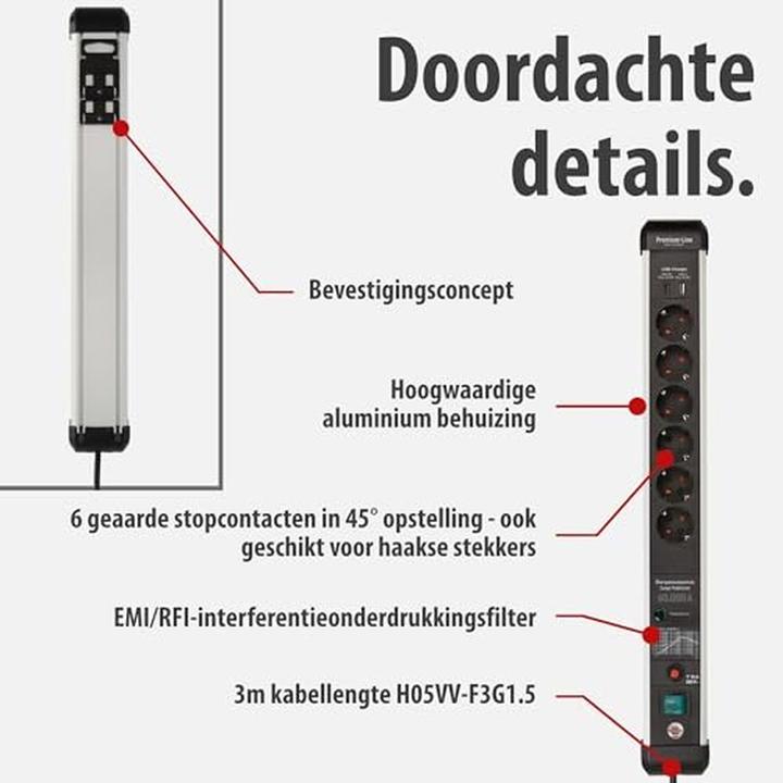 Produktbild Brennenstuhl 1391010620 Steckdosenleiste mit Schalter Silber-Schwarz Schutzkontakt 1 St. (6 x, CEE 7/3, 3 m)