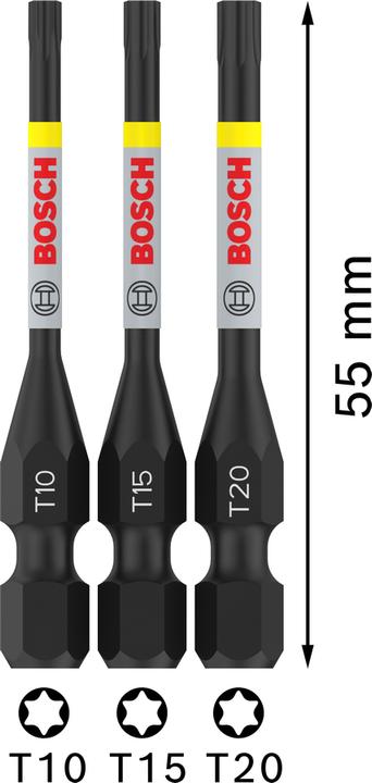 Actual product image Bosch Professional Zubehör PRO Torx Impact Bit, T10, T15, T20, 55 mm, 3 pcs.