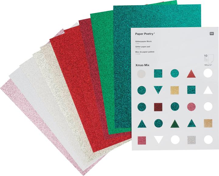Produktbild Rico Design Glitterpapier "Xmas" (180 g/m², 10 x)