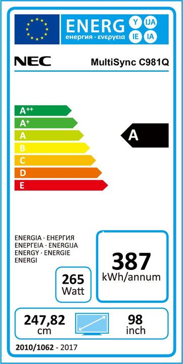 Energy Label NEC MultiSync C981Q (3840 x 2160 Pixels, 98")