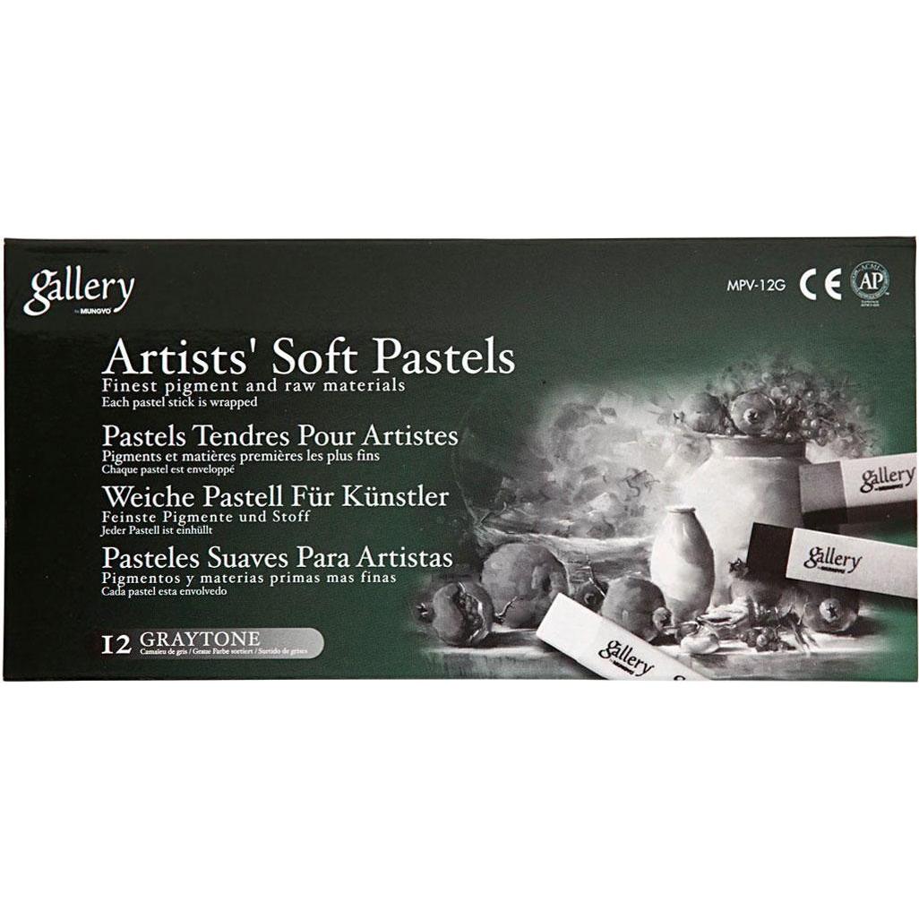 Creativ Company, Malstifte, Gallery - Künstlerpastelle, Premium-Set (Harmonie in Schwarz-Weiss, 12 x)