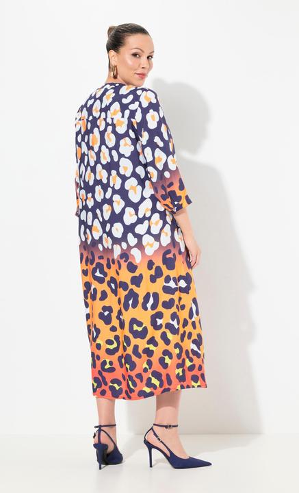 Image du produit Miamoda Robe midi coupe confortable, avec col tunisien et manches 3/4. Mélange de motifs léopard (44)