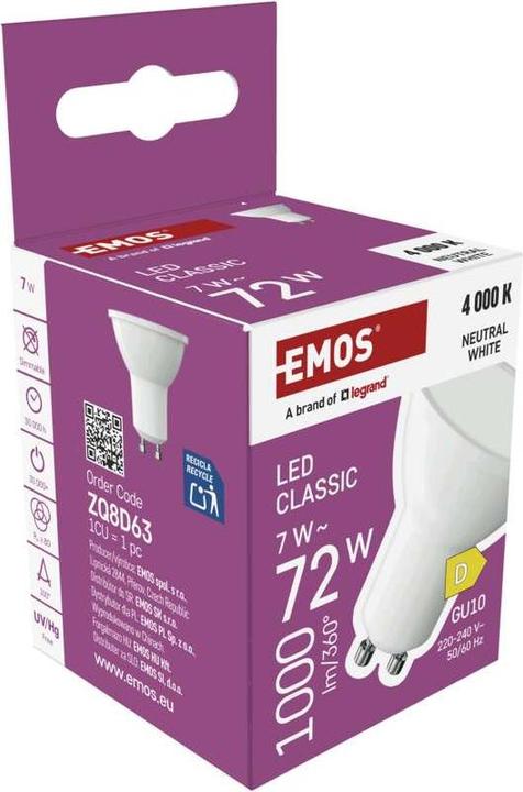 Produktbild Emos LED Lampe Classic MR16 Weiss/ GU10 / 7 W (72 W) / 1000 lm / NeutralWeiss (GU10, 1000 lm, 1x)