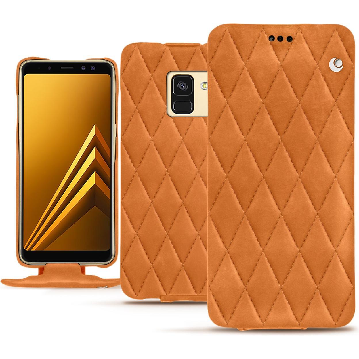 Noreve Lederschutzhülle vertikal (Samsung Galaxy A8+), Smartphone Hülle, Orange