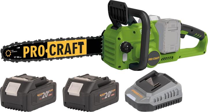 Procraft PCA42/2 Akku Kettensäge 40 V ( 2x 20 V ) 406 mm Brushless + 2x Akku 4,0 Ah + Ladegerät (Akku Kettensäge)