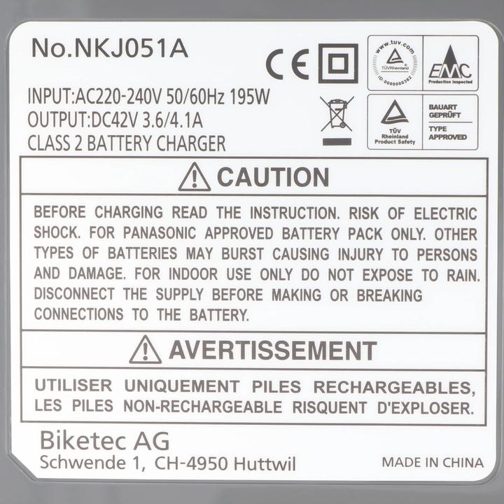 Valeurs nutritives et ingrédients Panasonic Chargeur rapide adaptable sur Flyer T8 Deluxe (Chargeur de vélo électrique)