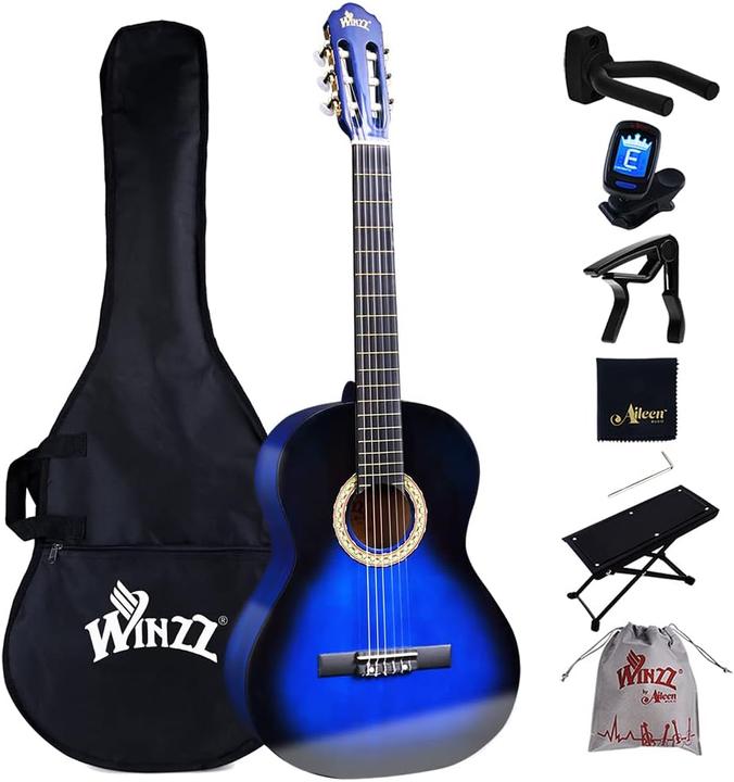 Winzz Konzertgitarre 4/4 Anfänger Set (Guitare classique, Bois, Nylon, Bois d'érable)