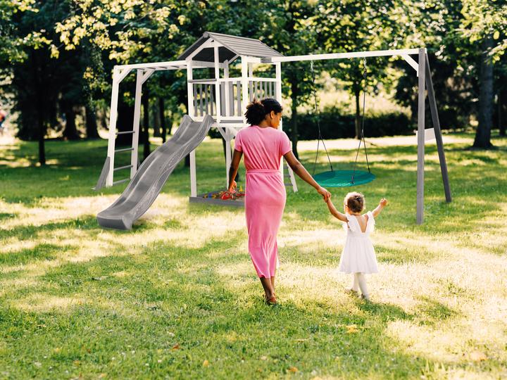 Produktbild Axi Beach Tower Spielturm mit Klettergerüst und Summer Nestschaukel - Graue Rutsche