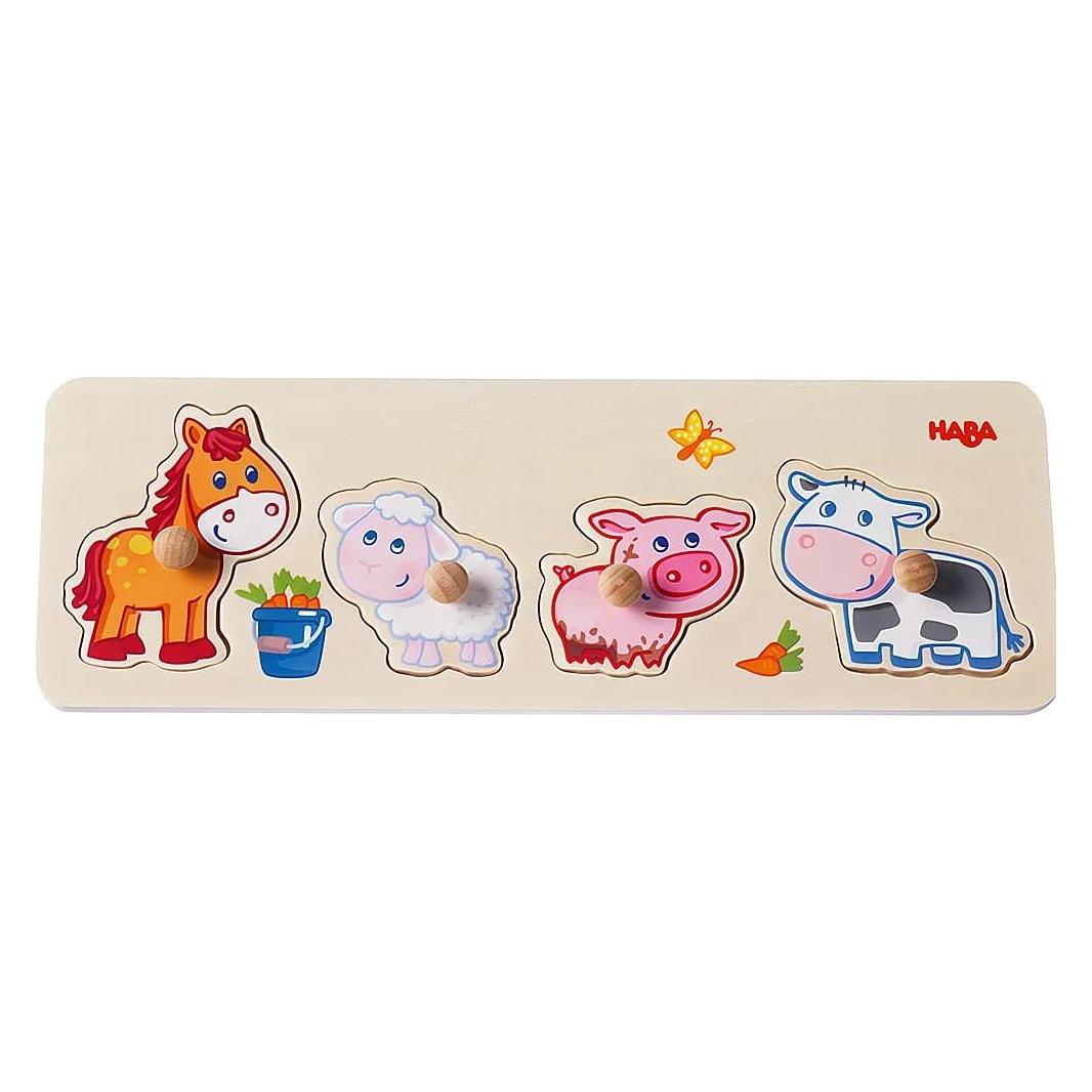 Haba Puzzle avvincente animali della fattoria per bambini (4 pezzi)