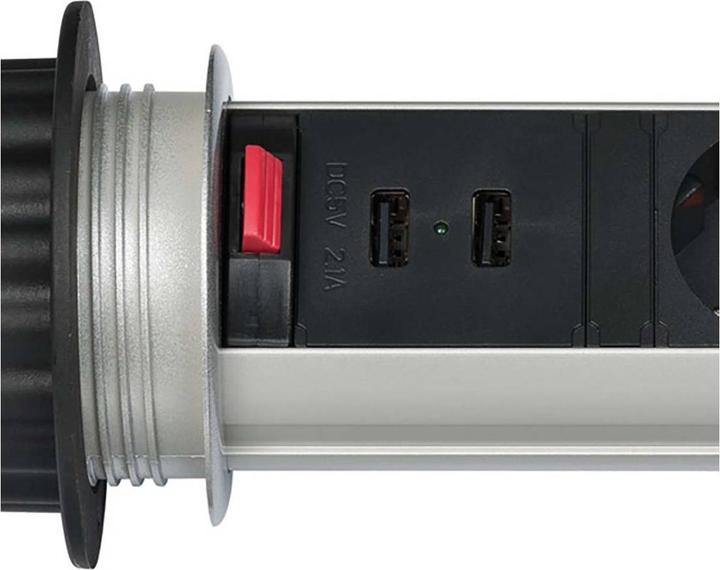 Image du produit Brennenstuhl Multiprise encastrable 3 prises + 2xUSB et interrupteur 2m (Gris/Noir)) (3x, 2 m)