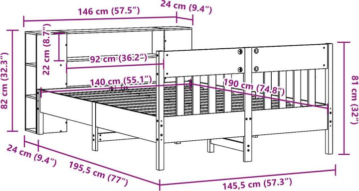Image du produit vidaXL Bett mit Regal (140 x 190 cm)
