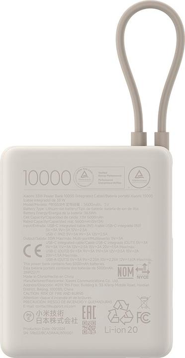Image du produit Xiaomi 33W Power Bank 10000mAh (Integrated Cable) (10000 mAh, 36.50 W, 36.50 Wh)