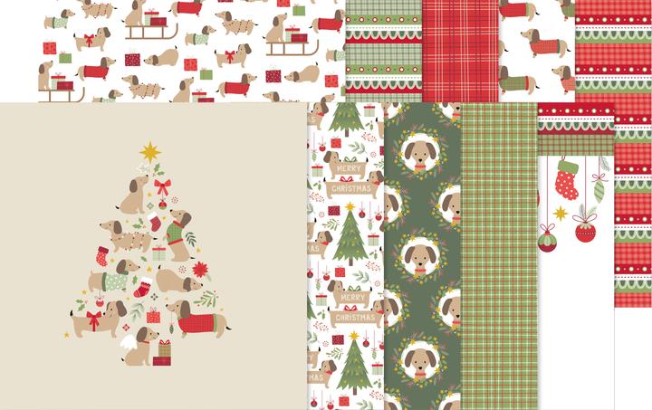 Artemio Papier-Set "Woofy Christmas" (150 g/m², 10 x)