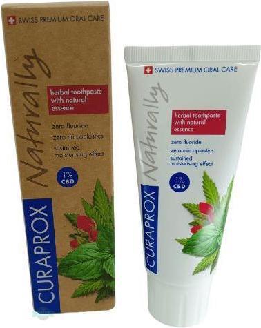 Curaprox Naturally Zahnpasta mit natürlichen Essenzen und 1% CBD