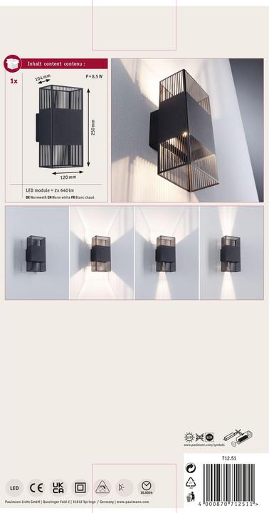 Produktbild Paulmann Wandleuchte Tharin (640 lm, IP44)