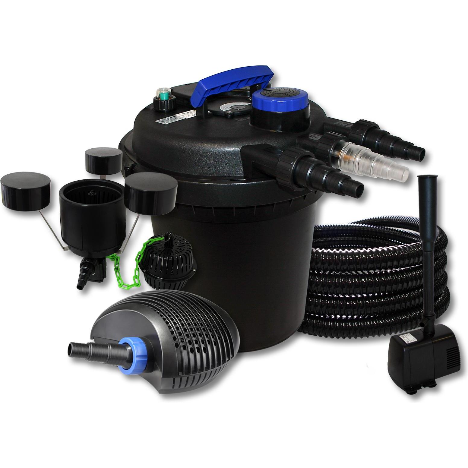 SunSun, Brunnen + Gartenteich, Druckteichfilter 10000l 11W UVC,20W Pumpe Schlauch Skimmer Springbrunnen