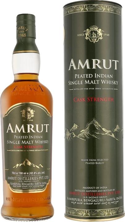 Produktbild Amrut PEATED Indian Single Malt Whisky CASK STRENGTH 62,8% Vol. 0,7l in Tinbox (Single Malt)