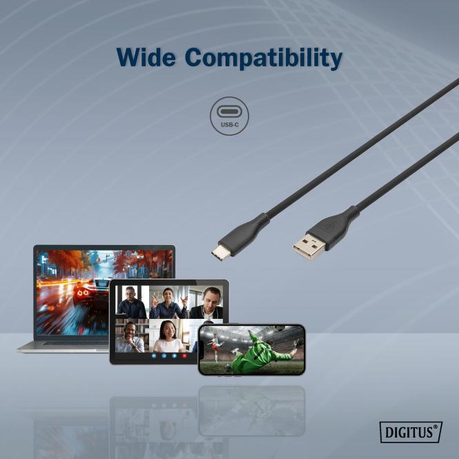 Produktbild Digitus USB-C Silikon Anschlusskabel, 1m, schwarz (1 m, USB 2.0, 60 W)
