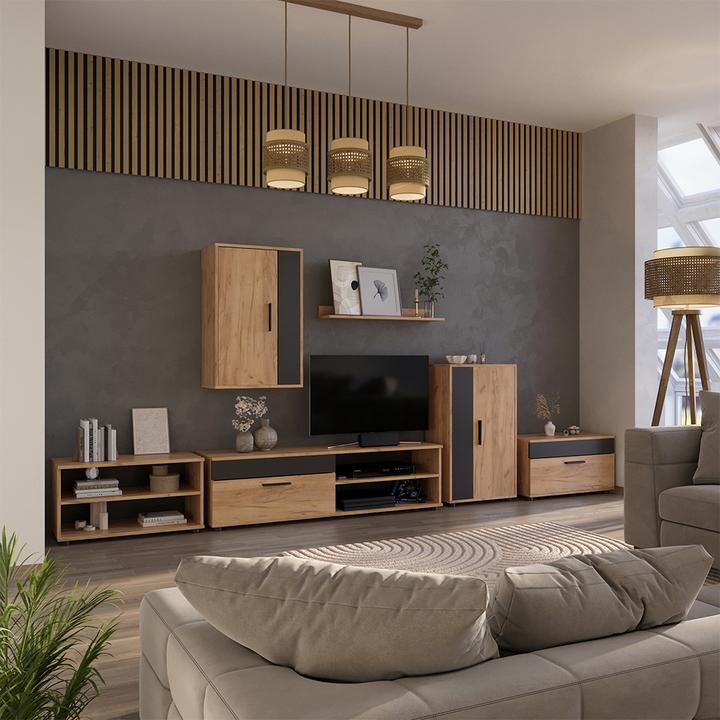 Image du produit Vicco Wohnwand Berno, Goldkraft Eiche/Anthrazit, 4er Set