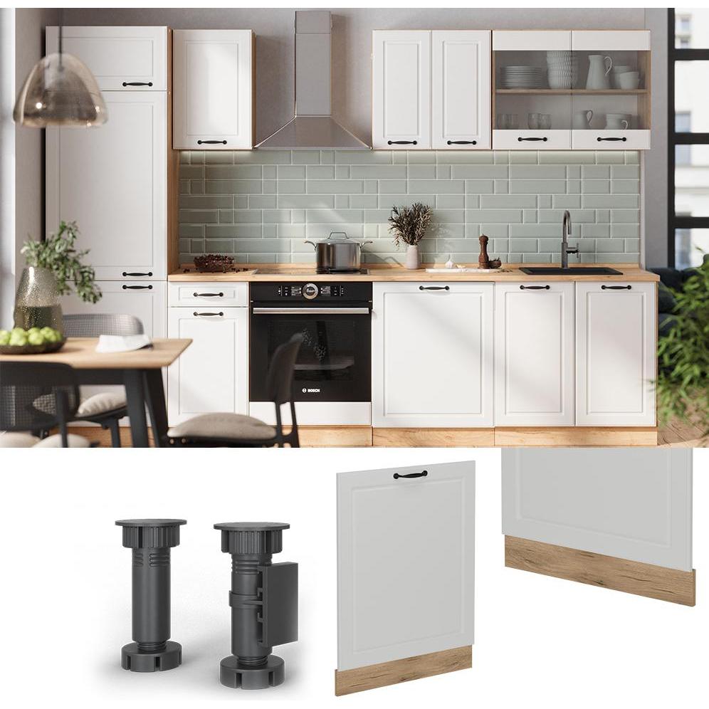 Thumbnail - Vichy Geschirrspülblende R-Line, Weiss Landhaus/Goldkraft Eiche, 60 cm ohne Arbeitsplatte, Geschirrspüler Zubehör, Weiss