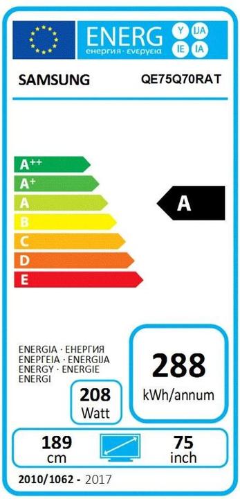 Energie-Label Samsung QE75Q70R (75", QLED, 4K, 2019)