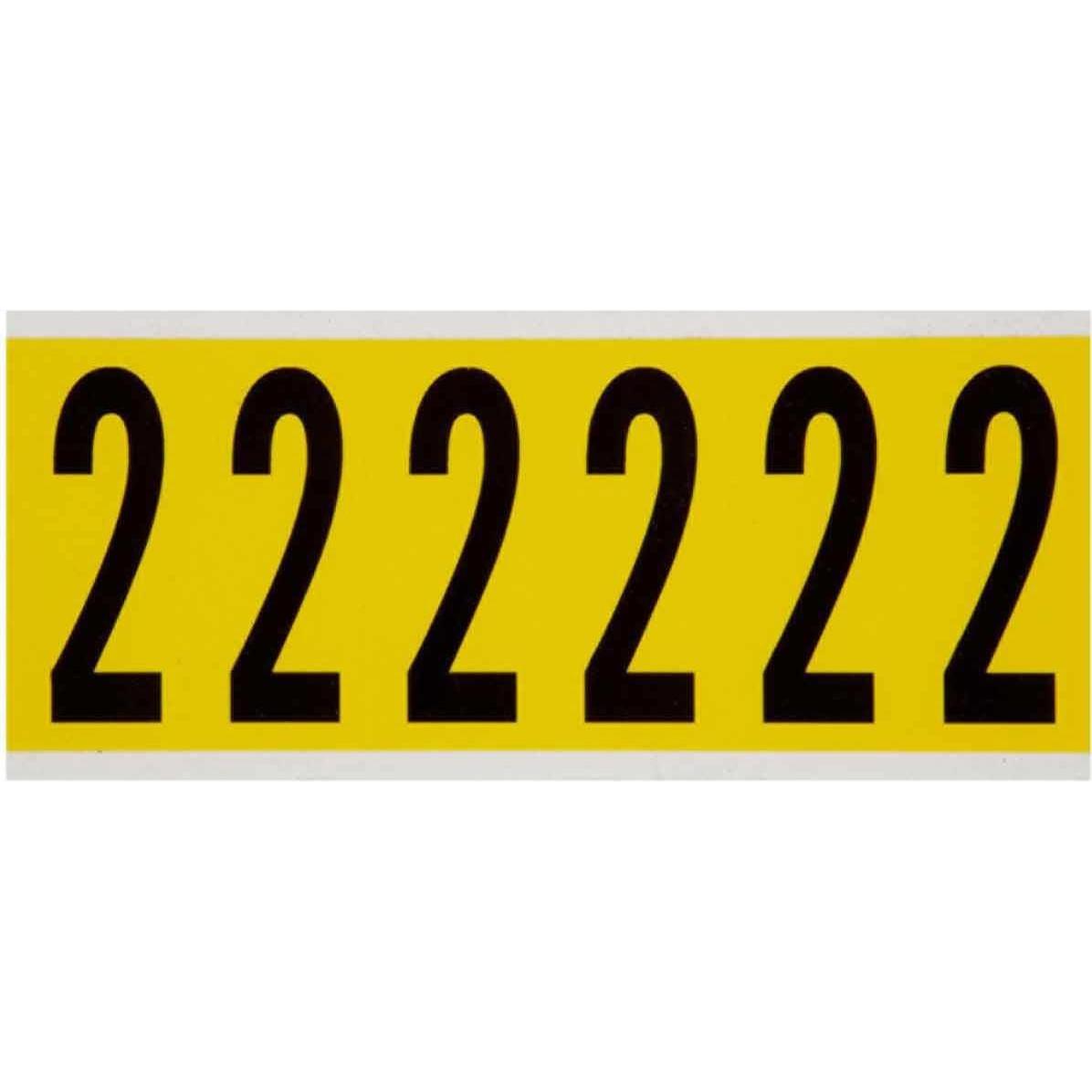 Brady, Etiketten, 3450-2, B-499, Nylongewebe, Zahl 2, Schwarz auf Gelb, 38 x 89mm, Schrifthöhe 75mm(25 K. á 6