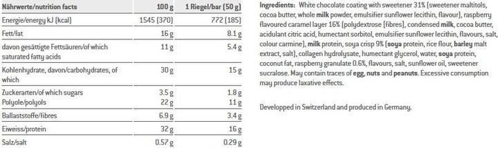 Nährwerte und Zutaten Sponser Crunchy Protein (600 g, 12 Stk.)