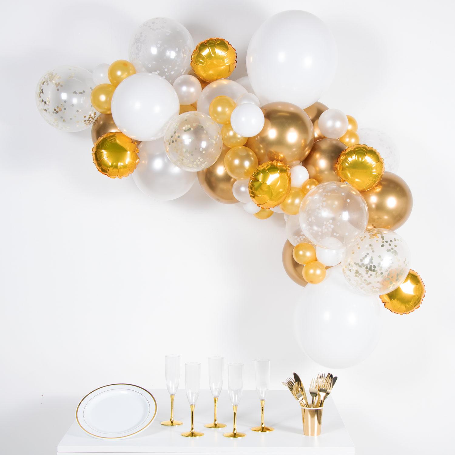 Amscan Ballongirlande weiss gold DIY 66 Ballons inkl. 4m Ballonband (66 x) (9910293)