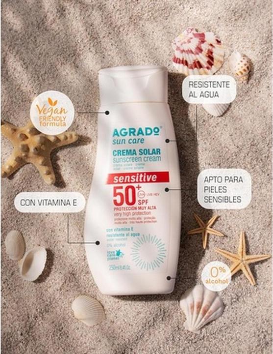 Actual product image Agrado Sensitive Sunscreen SPF 50+ Water Resistant Vegan Formula 250ml (Sun cream face, SPF 50, 250 ml, 3520 g)