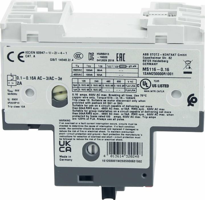 Image du produit ABB Disjoncteur-moteur MS116 - 0,16