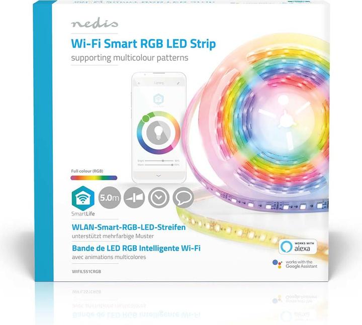 Actual product image Nedis Smartlife Full Color LED Strip WIFILS51CRGB WLAN Multicolour 5000 mm IP65 700 lm (Multicoloured, 500 cm, Indoor)