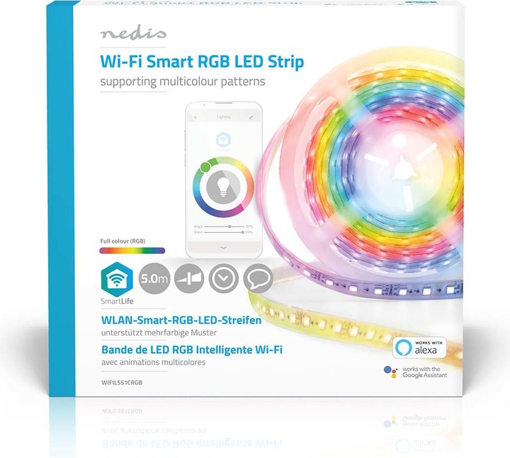 Immagine prodotto Nedis Smartlife Striscia LED Full Color WIFILS51CRGB WLAN Multicolore 5000 mm IP65 700 lm (Multicolore, 500 cm, Interno)