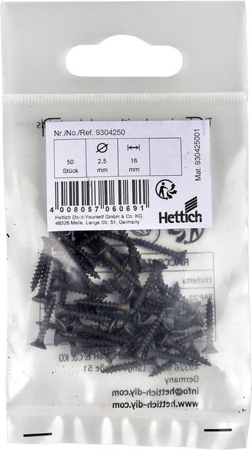 Produktbild Hettich Befestigungsschraube fr Stangenscharniere 2,5x16 mm schwarz 50 Stck (50 Schrauben pro Stück)