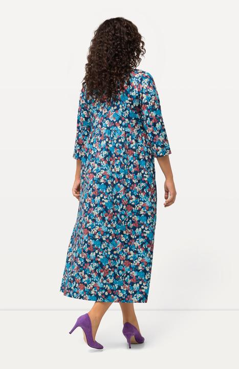 Produktbild Ulla Popken Jerseykleid, gemustert, V-Ausschnitt, 3/4-Arm (68)