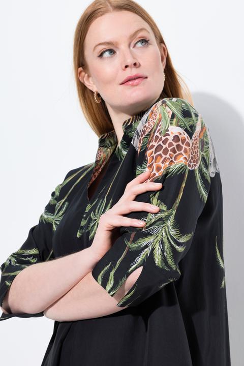 Immagine prodotto Ulla Popken Abito midi in lyocell con design animalier, colletto da camicia e maniche a 3/4 (58)