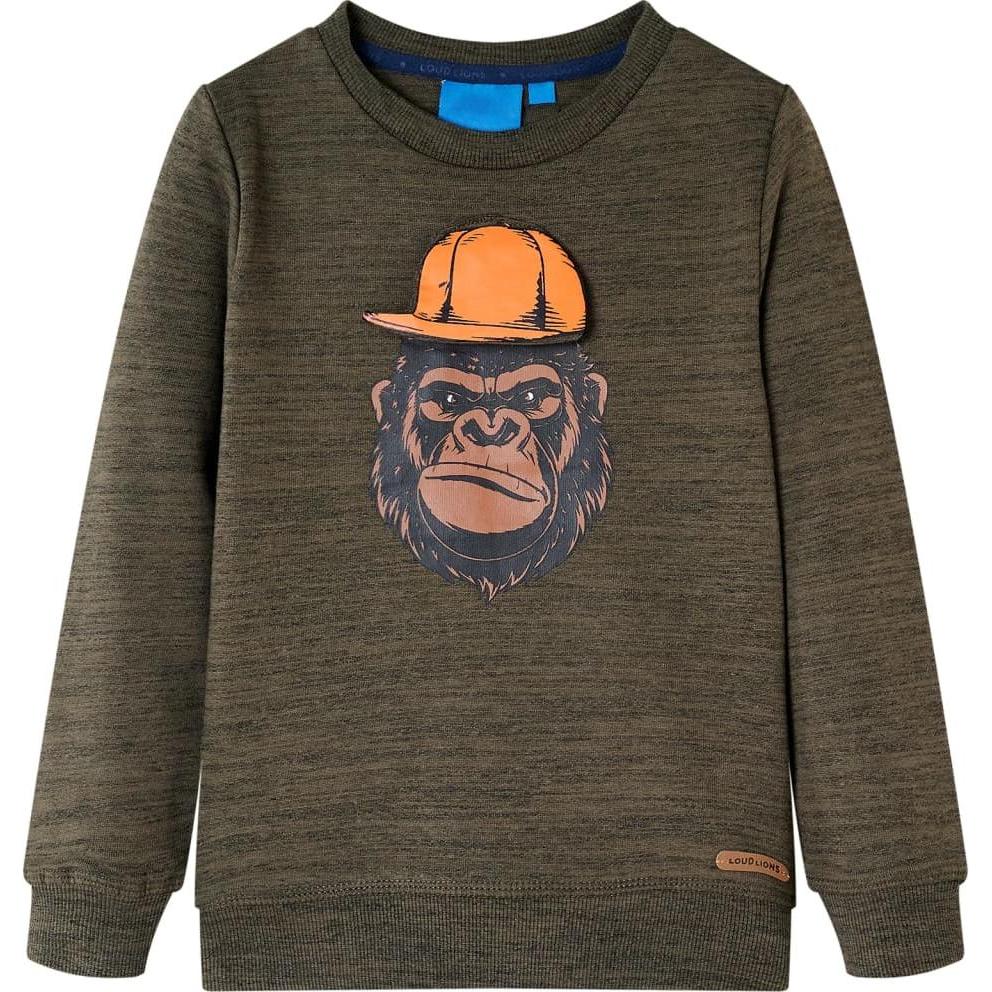 VidaXL, Unisex, Pullover, Kinder-Sweatshirt Dunkelkhaki Melange 140,Material: 80, Braun, (140)