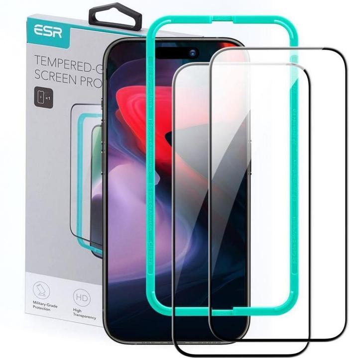 Actual product image ESR Tempered Glass 2-Pack Iphone 15 Pro Black (2 pcs., Apple iPhone 15 Pro)