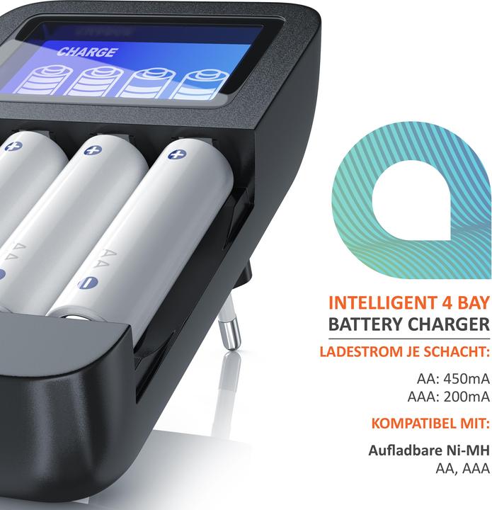 Actual product image Aplic Battery charger 2700 mA, universal 4-bay battery charger suitable for type AA / AAA NiMH batteries (1 pcs., AAA, AA, 1000 mAh, Chargers without battery)