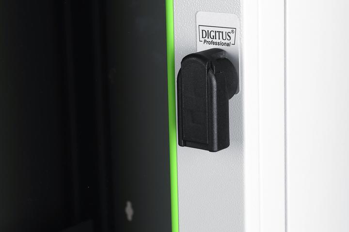 Produktbild Digitus Glas-Fronttur fur 20HE Wandgehause inkl. Schwenkhebel mit Profil-Halbzylinderschloss Farbe Grau (...