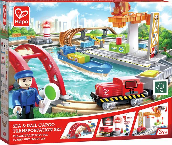 Actual product image Hape Sea + Rail Cargo Transportation Set