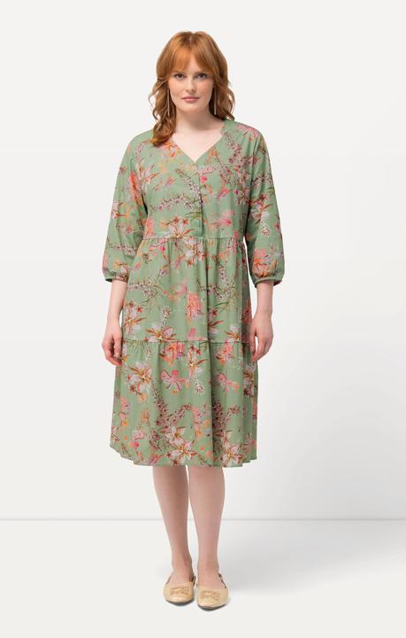 Produktbild Ulla Popken Tunikakleid, floraler Druck, V-Ausschnitt, 3/4-Arm (50, 52)
