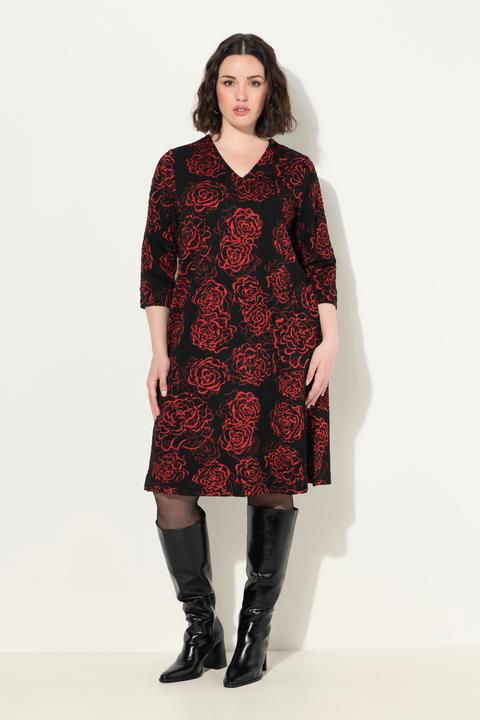 Produktbild Ulla Popken Jacquard-Jerseykleid, V-Ausschnitt, 3/4-Arm, Taschen (46, 48)