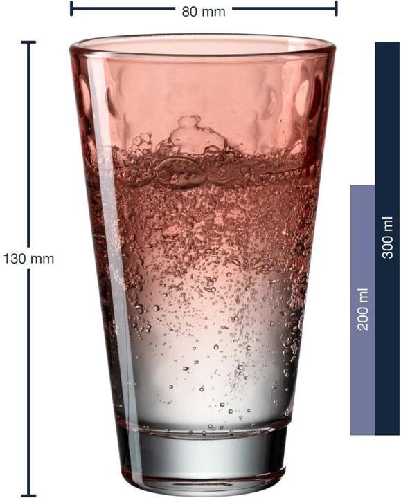 Actual product image Leonardo Drinking glass Optic Pastel 300 ml, 6 pieces, Red (0.20 l, 6 x)