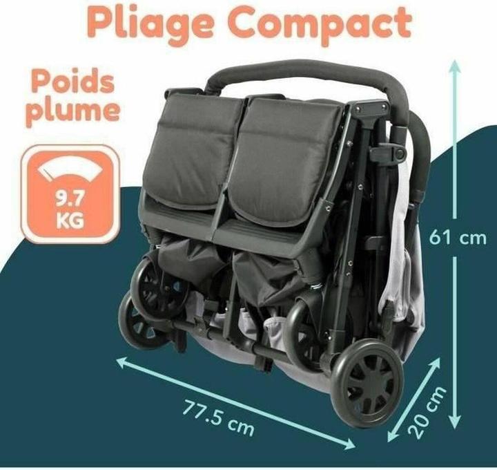 Actual product image Bambisol Double Side-by-Side Twin Stroller from Birth with Compact Fold